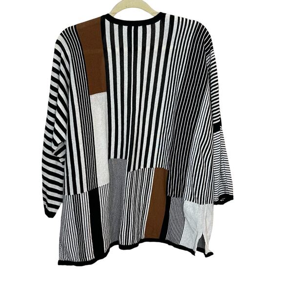 Chicos Lightweight Open Front Knit Cardigan XL Black White Brown Stripe Size 3 - Picture 5 of 8